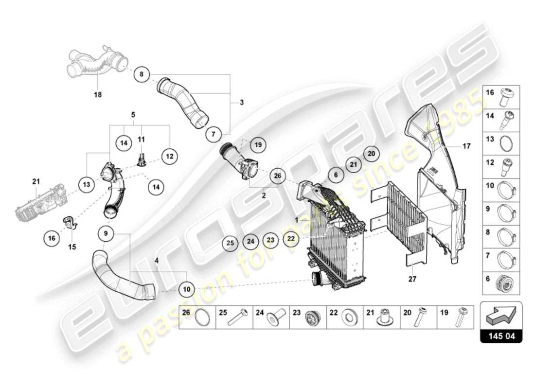 lamborghini urus (2019) raffreddatore dell'aria di carica a destra diagramma delle parti