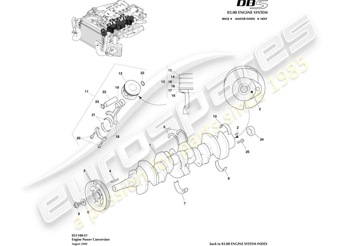 aston martin dbs (2007) leistungsumwandlung teilediagramm