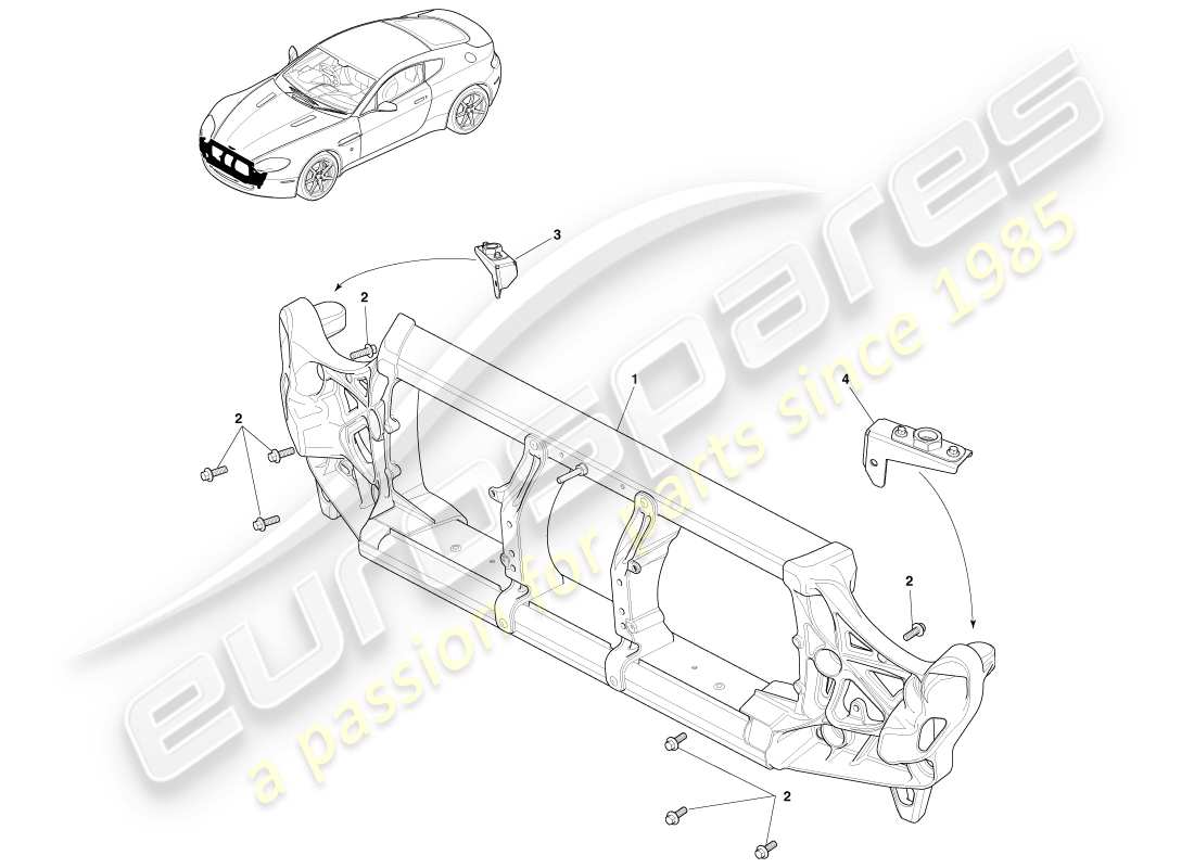 aston martin v8 vantage (2005) diagramma delle parti dell'armatura del paraurti anteriore