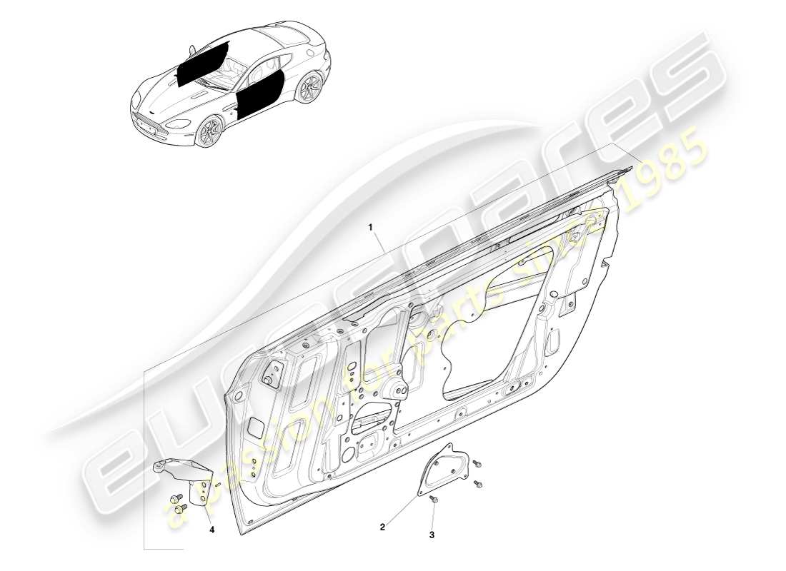 aston martin v8 vantage (2005) schema delle parti delle porte laterali anteriori