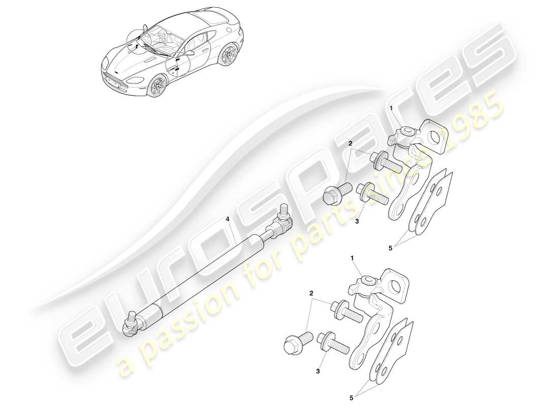 aston martin v8 vantage (2005) schema delle parti delle cerniere della porta
