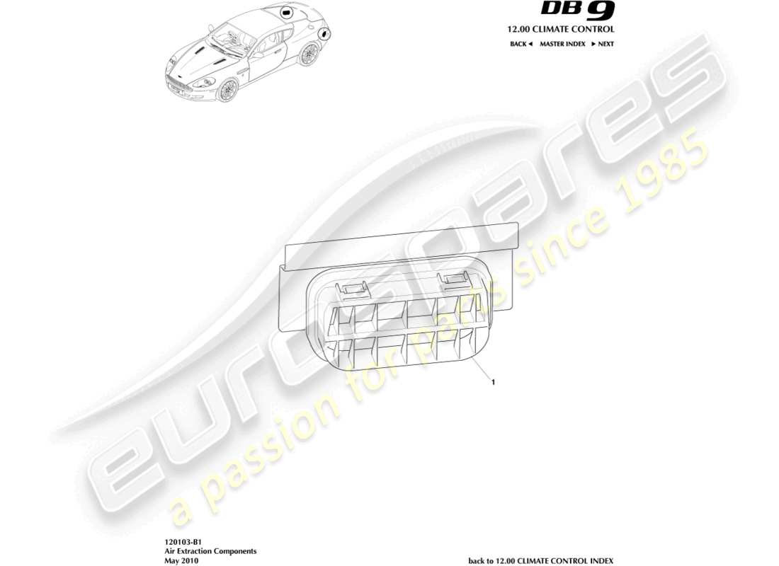 aston martin db9 (2012) componenti per l'estrazione dell'aria diagramma delle parti