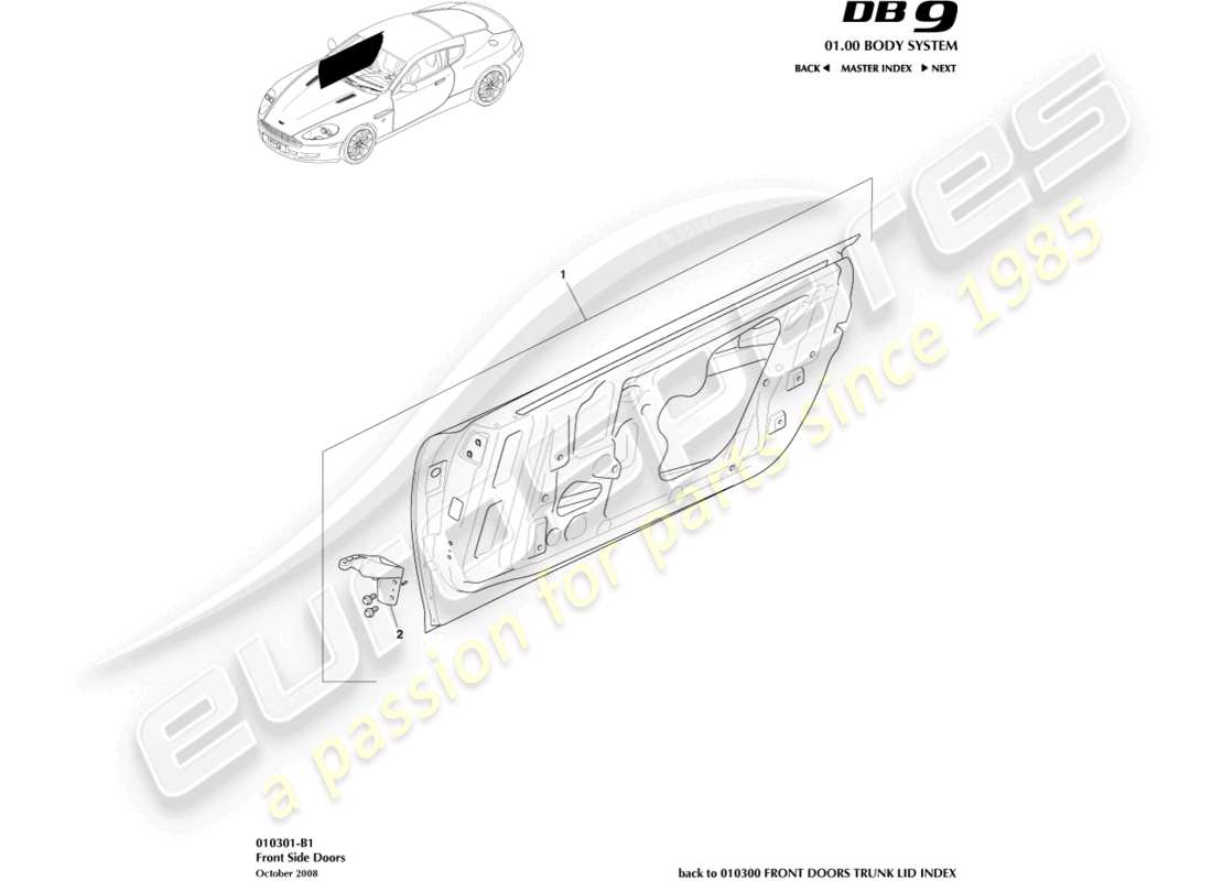 aston martin db9 (2005) schema delle parti delle porte laterali anteriori