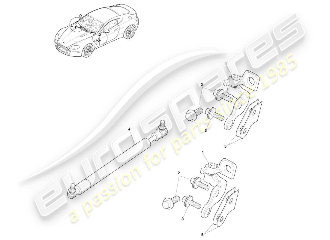 aston martin v8 vantage (2007) schema delle parti delle cerniere della porta
