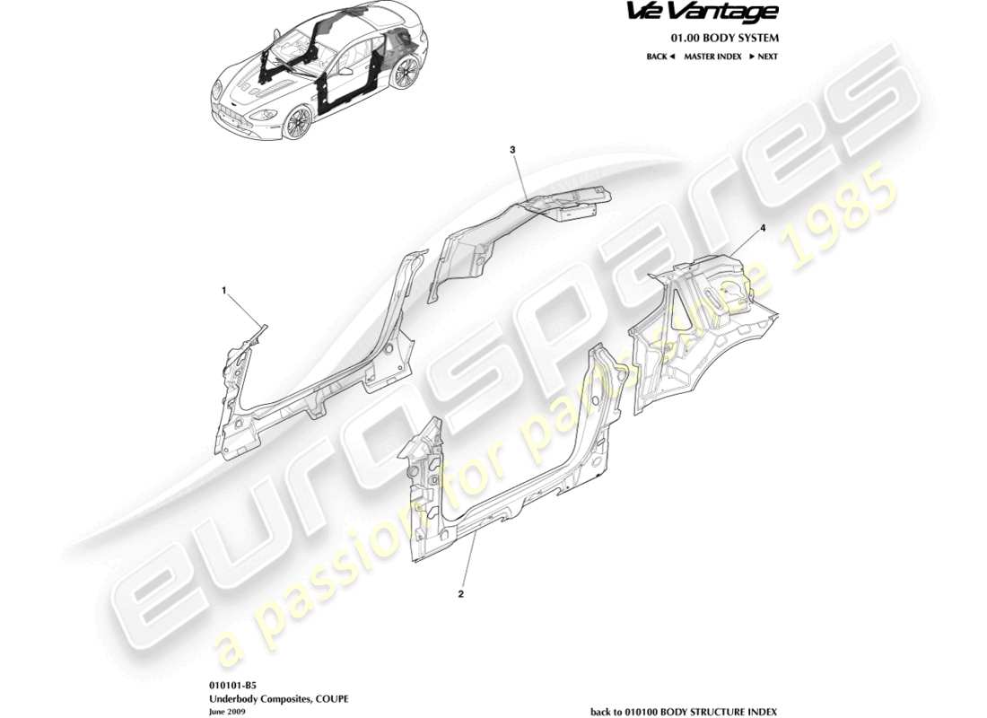 aston martin v12 vantage (2013) compositi sottoscocca, diagramma delle parti coupé