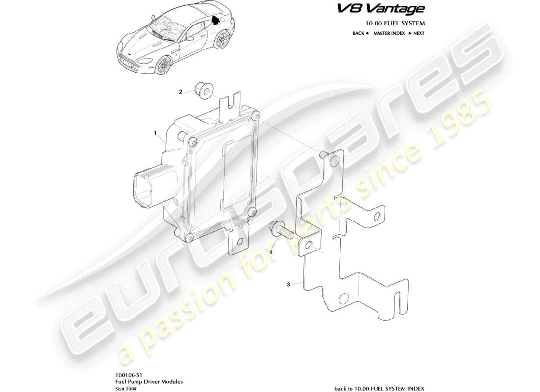 aston martin v8 vantage (2012) diagramma delle parti dei moduli della pompa del carburante