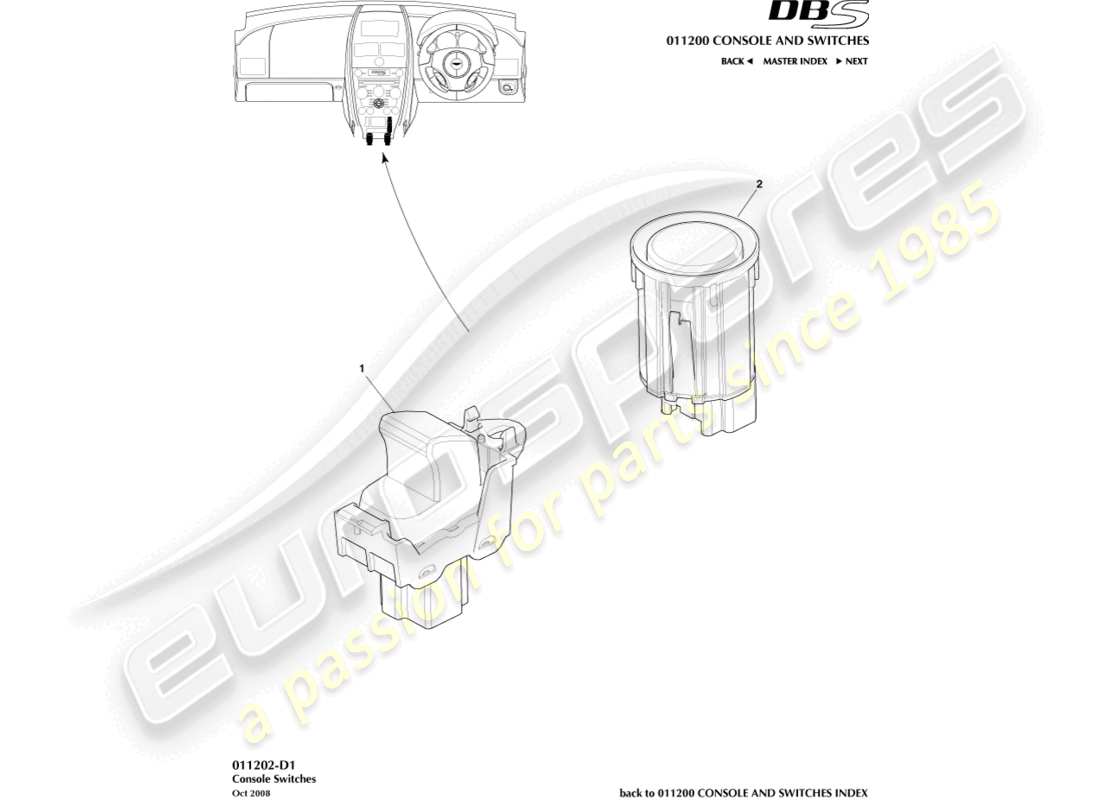 aston martin dbs (2011) interruttori di console diagramma delle parti