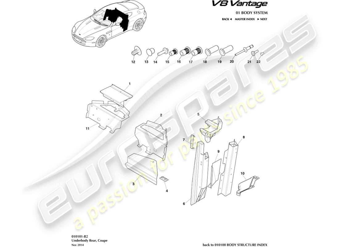 aston martin v8 vantage (2012) sottoscocca posteriore, schema delle parti coupé