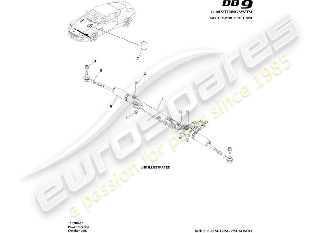 aston martin db9 (2009) servosterzo diagramma delle parti