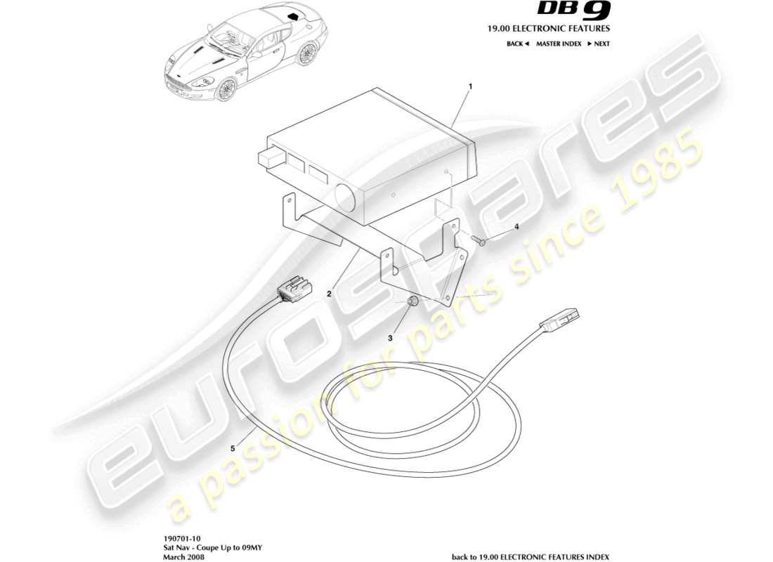 aston martin db9 (2004) navigatore satellitare, coupé, verso 09my diagramma delle parti
