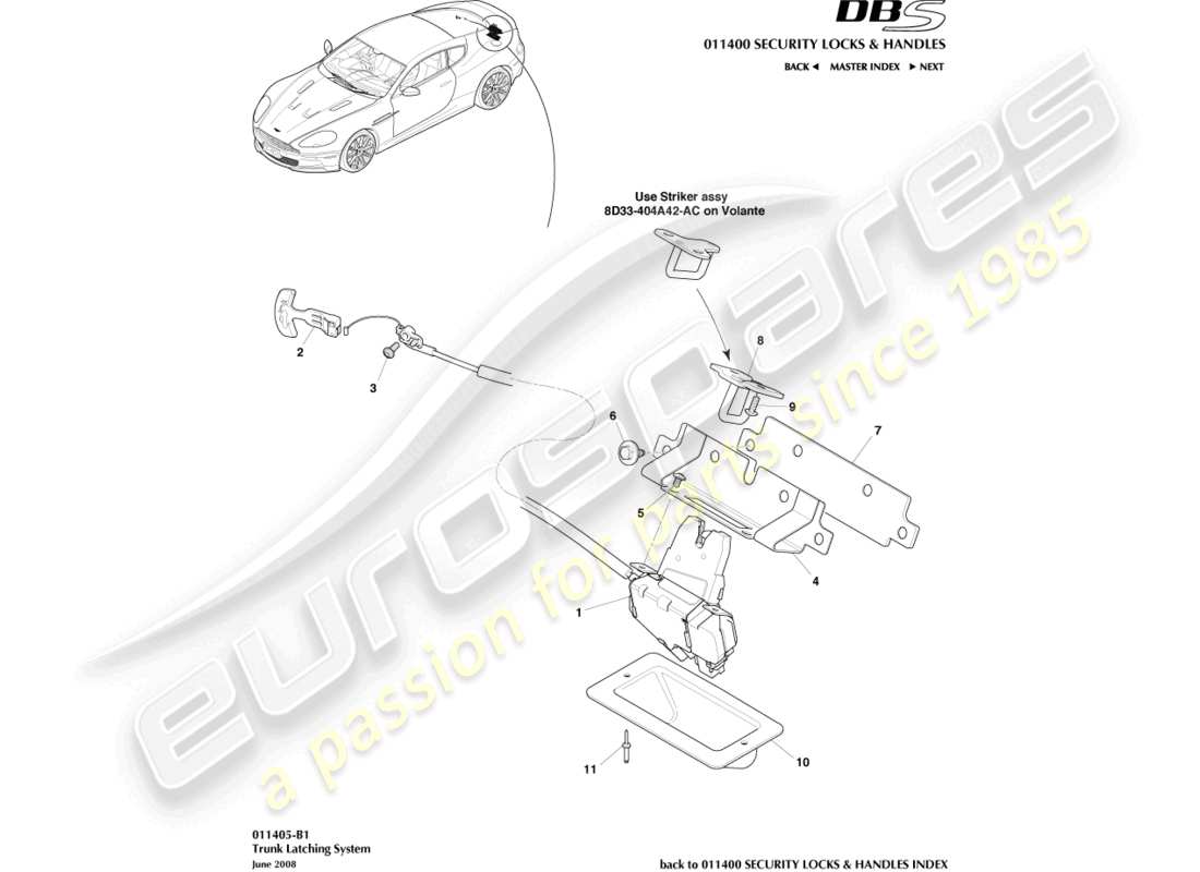 aston martin dbs (2011) sistema di chiusura del bagagliaio diagramma delle parti