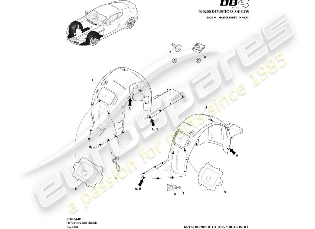 aston martin dbs (2012) passaruota anteriori diagramma delle parti