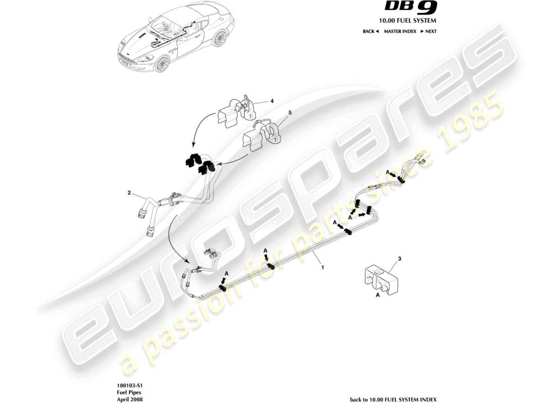 aston martin db9 (2004) tubi del carburante diagramma delle parti