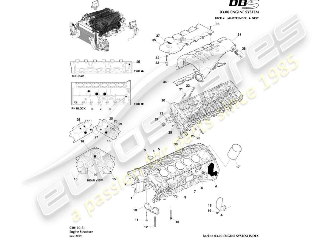 aston martin dbs (2007) motorstruktur teilediagramm