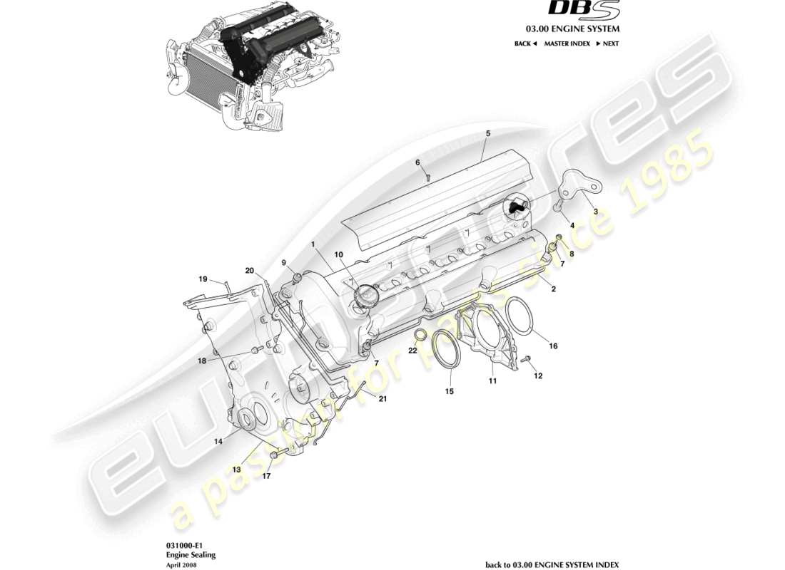 aston martin dbs (2009) sigillatura del motore diagramma delle parti
