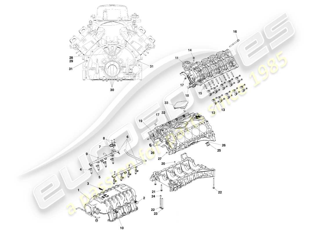 aston martin v8 vantage (2005) diagramma delle parti della struttura del motore