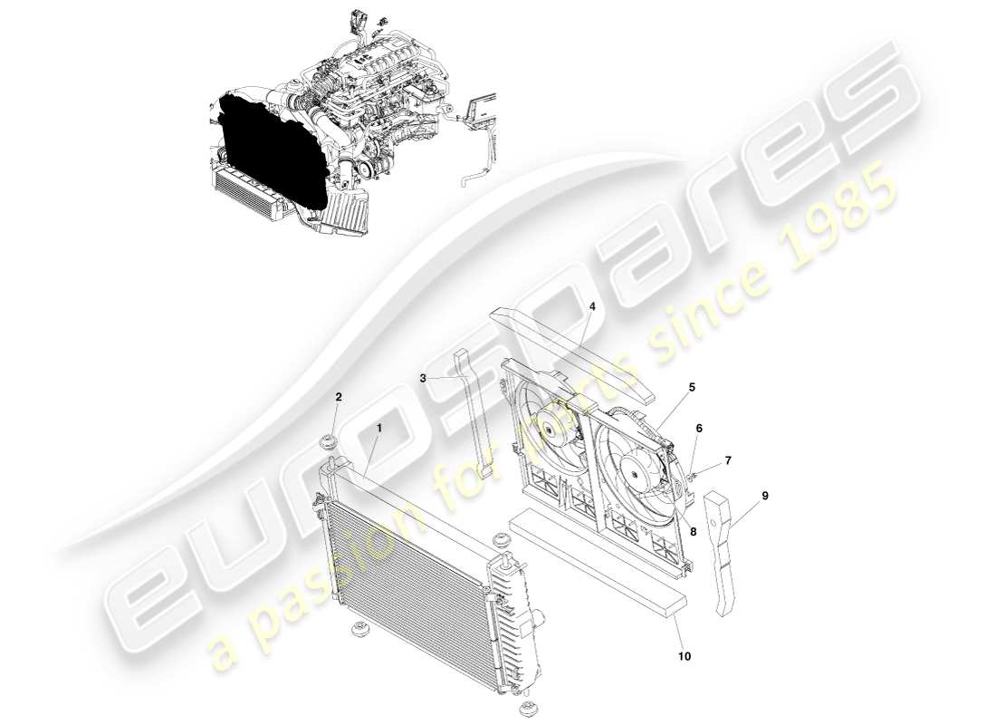 aston martin v8 vantage (2007) diagramma delle parti del raffreddamento del motore (adattamento in linea).