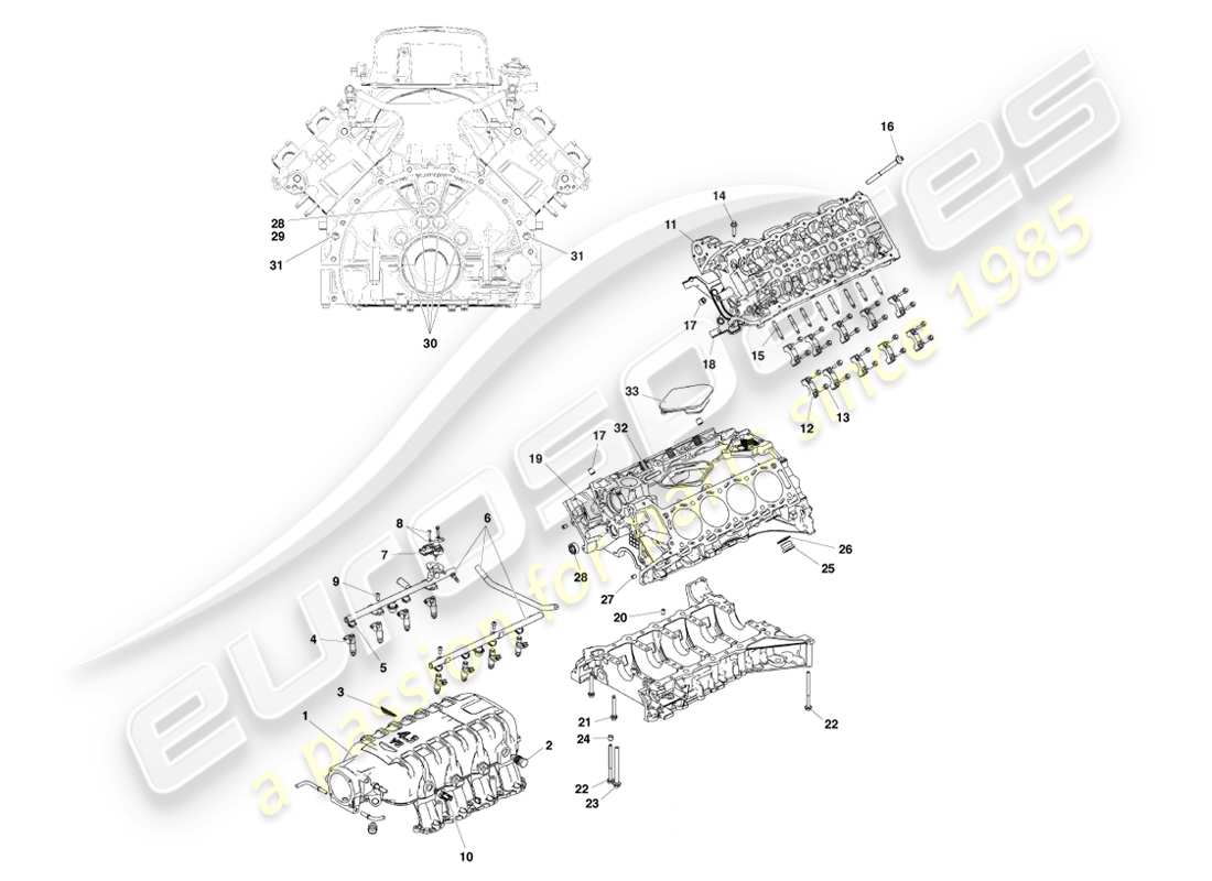 aston martin v8 vantage (2007) diagramma delle parti della struttura del motore