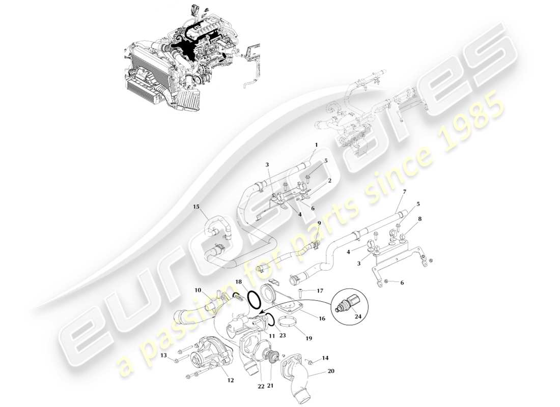 aston martin v8 vantage (2007) diagramma delle parti di raffreddamento del motore