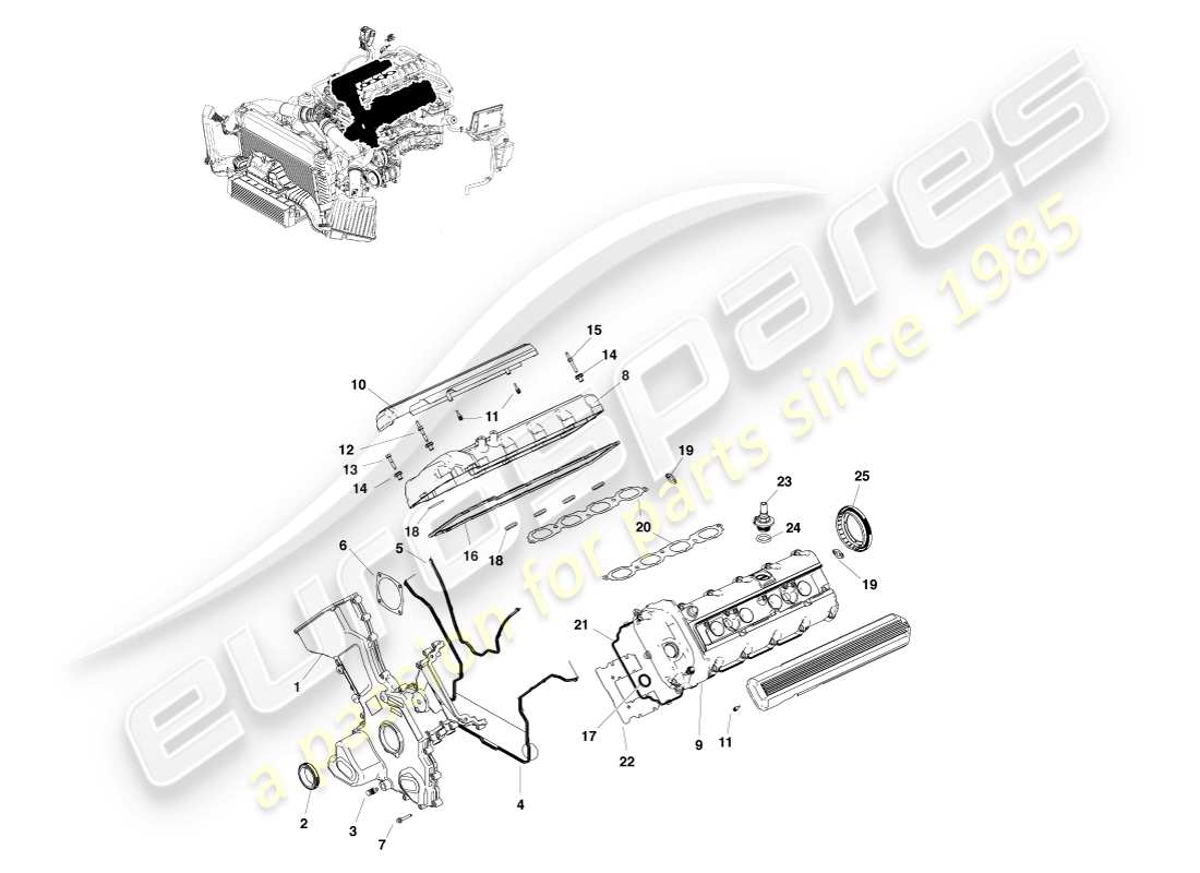 aston martin v8 vantage (2007) diagramma delle parti di tenuta del motore
