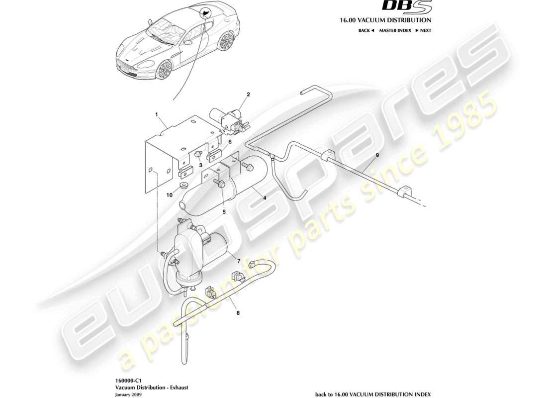 aston martin dbs (2007) teilediagramm für die vakuumverteilung