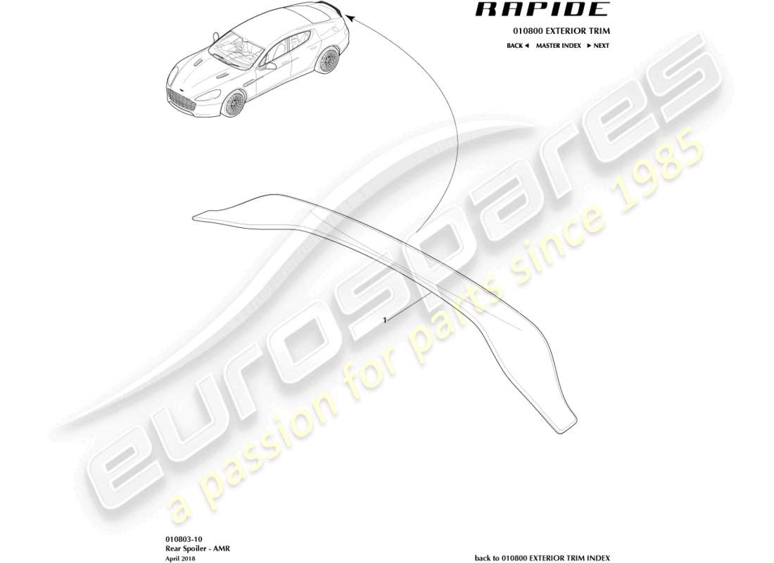 aston martin rapide (2014) heckspoiler, amr teilediagramm