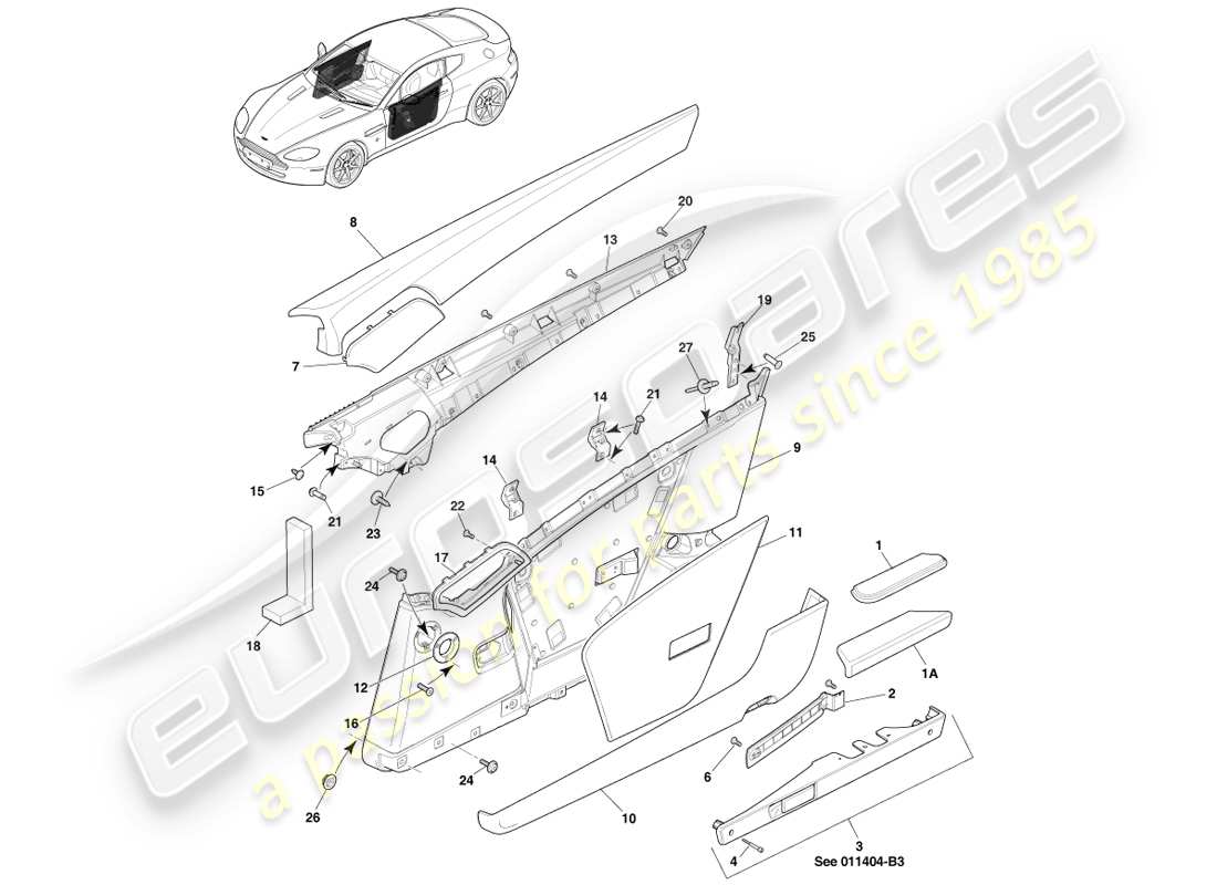 aston martin v8 vantage (2005) diagramma delle parti del rivestimento della porta
