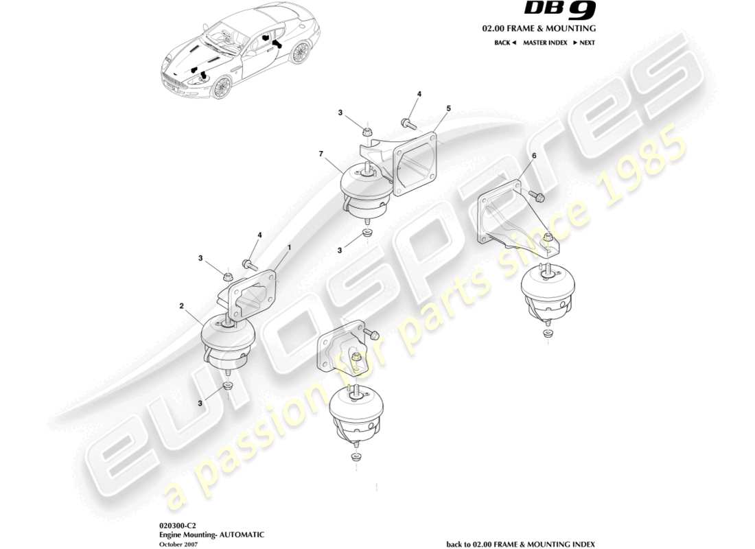 aston martin db9 (2005) supporti motore, diagramma delle parti automatico