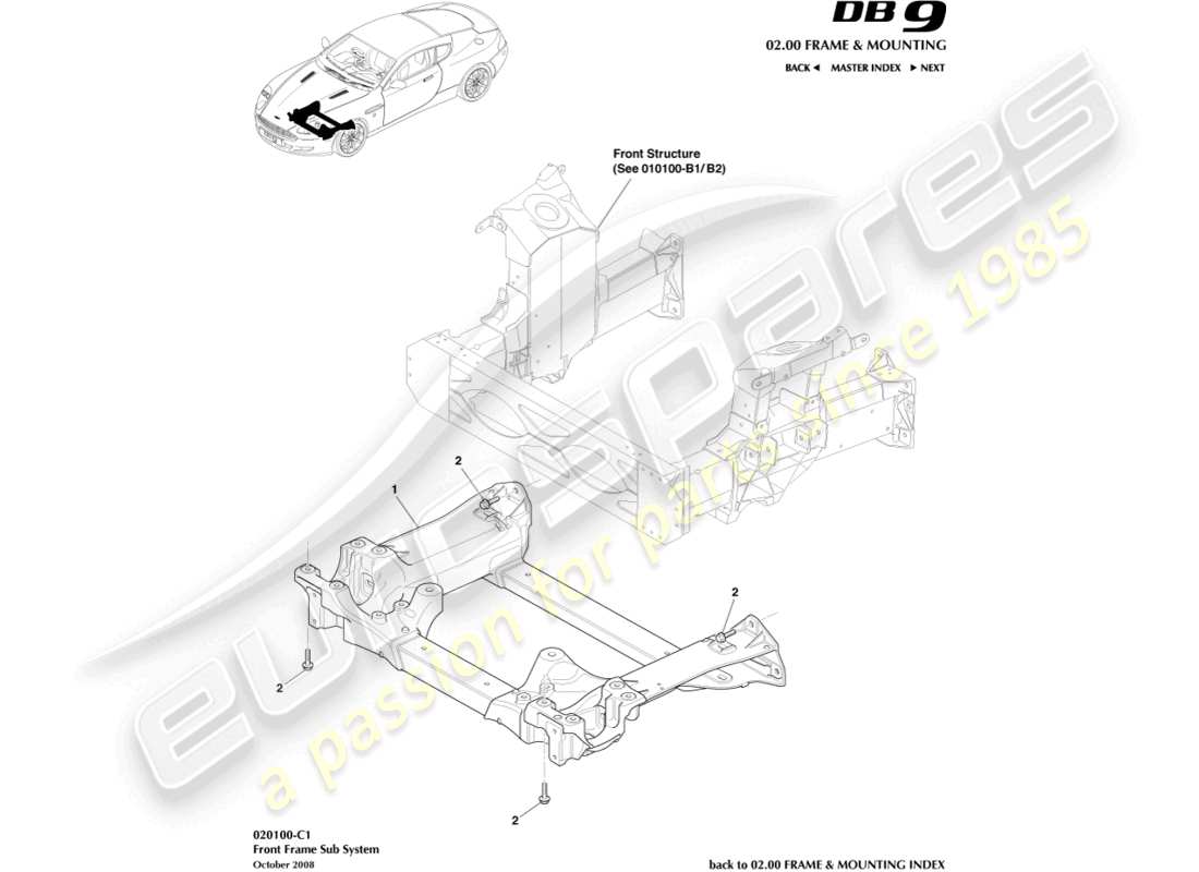 aston martin db9 (2011) vorderer hilfsrahmen teilediagramm