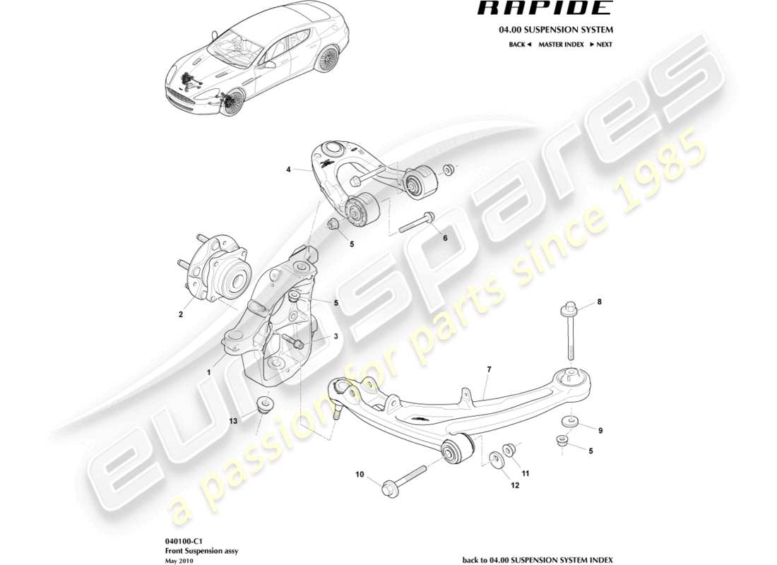 aston martin rapide (2014) teilediagramm der vorderradaufhängungsbaugruppe