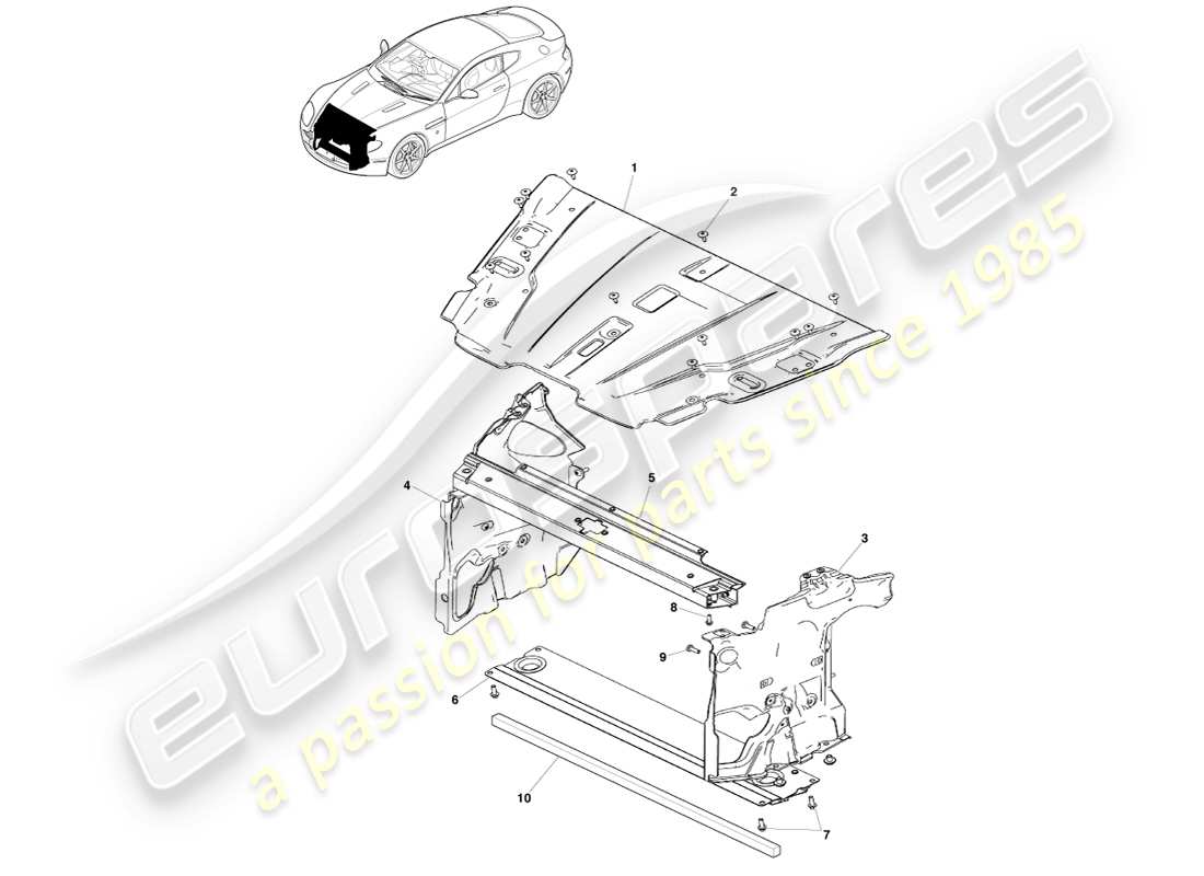 aston martin v8 vantage (2007) diagramma delle parti del pannello di apertura della griglia