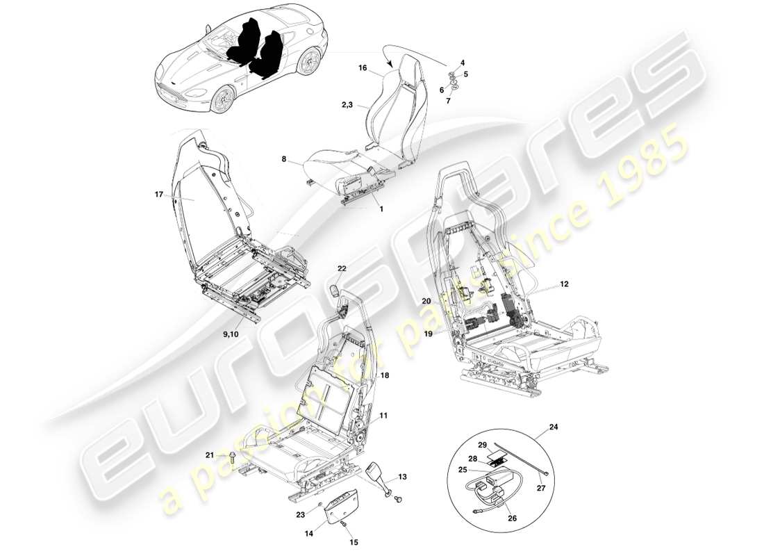 aston martin v8 vantage (2007) sedile anteriore schema delle parti