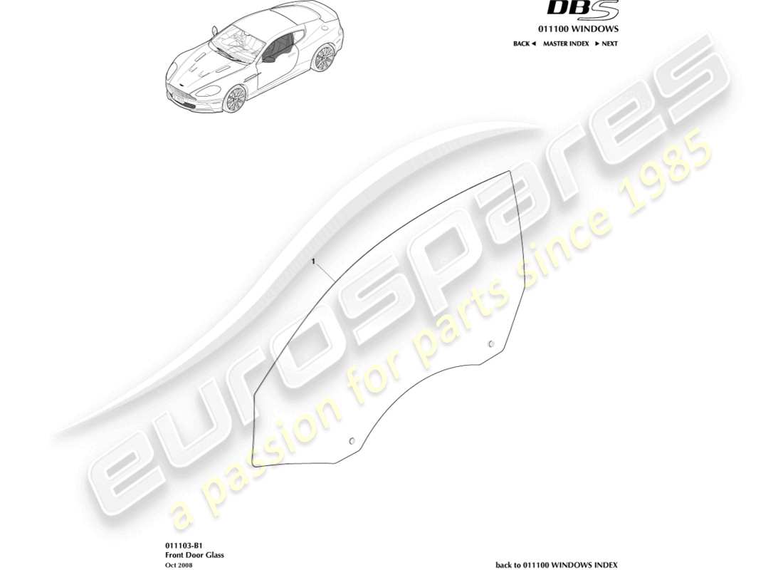 aston martin dbs (2009) vetro della porta diagramma delle parti