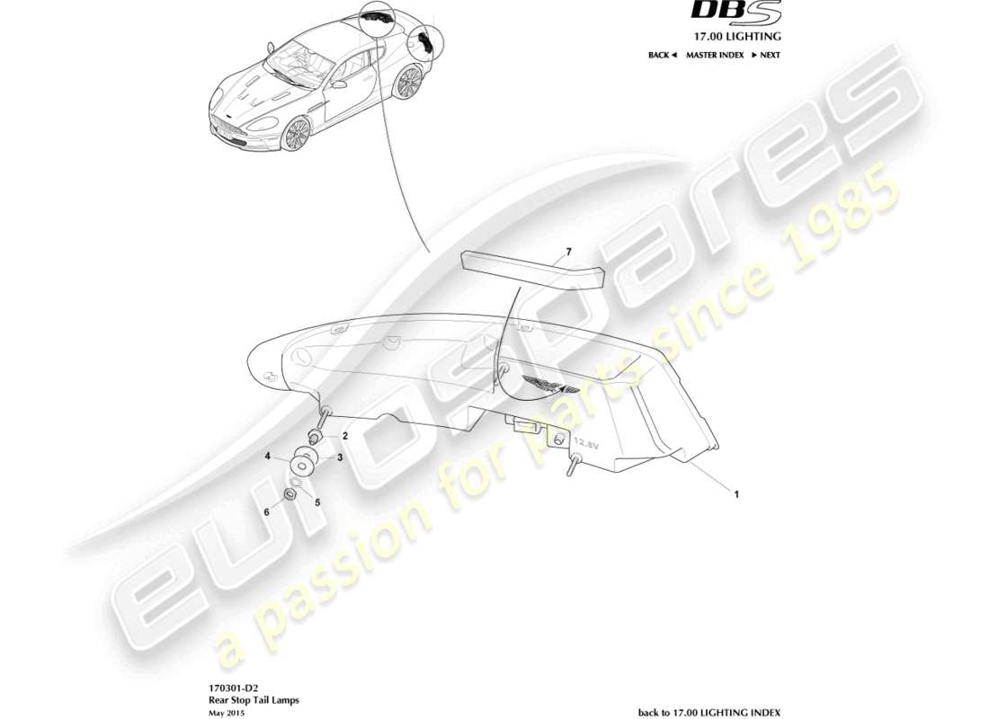 aston martin dbs (2008) luci posteriori diagramma delle parti