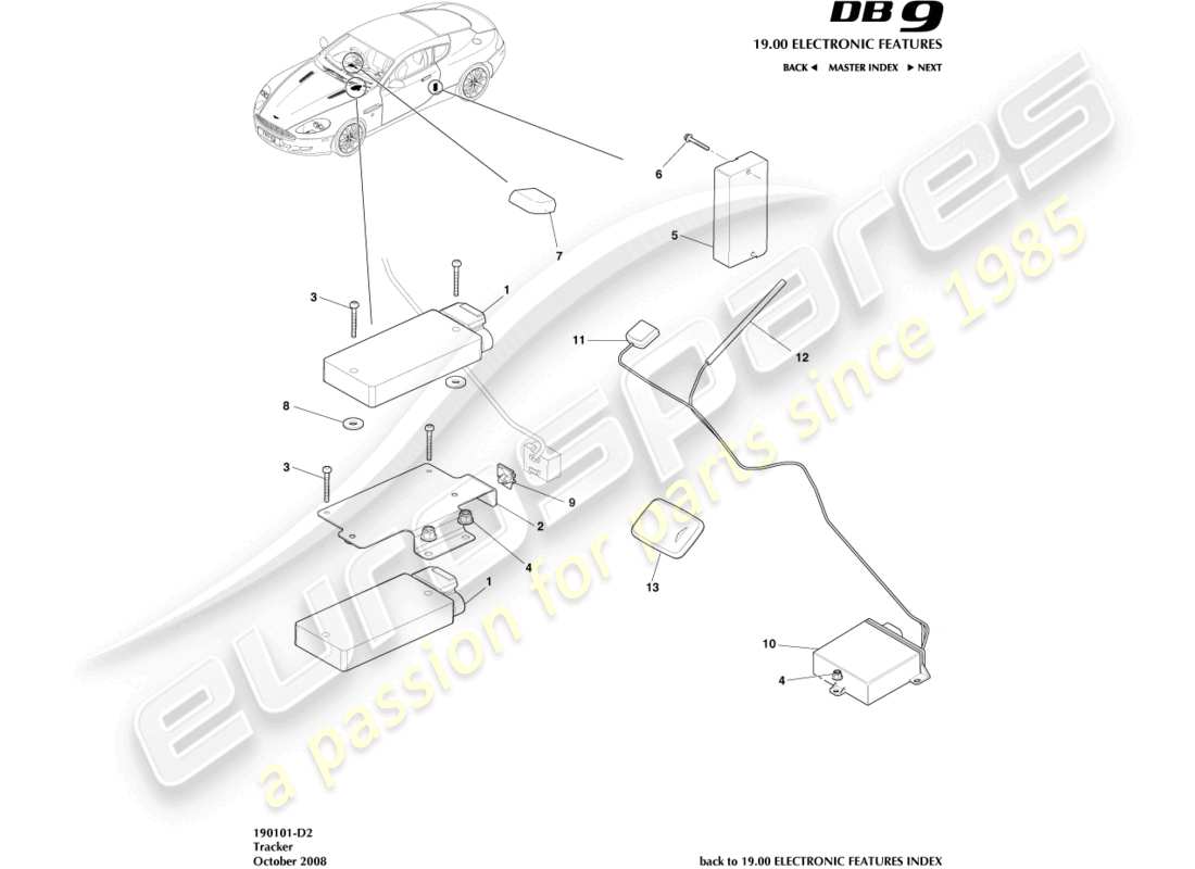 aston martin db9 (2004) localizzatore diagramma delle parti