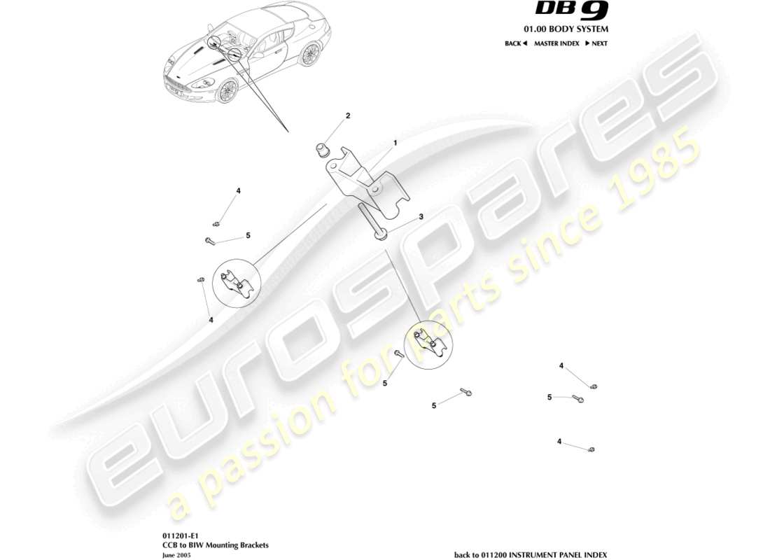 aston martin db9 (2008) staffe da ccb a biw diagramma delle parti