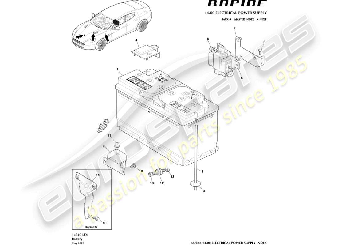aston martin rapide (2013) diagramma delle parti della batteria