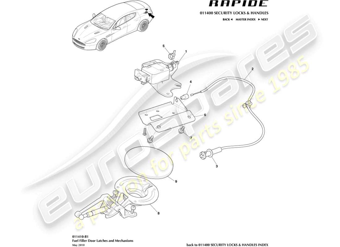 aston martin rapide (2014) kraftstoffeinfüllmechanismus teilediagramm