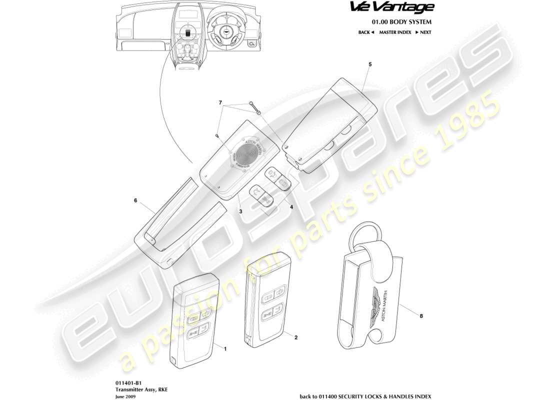 aston martin v12 vantage (2011) trasmettitore, schema delle parti rke