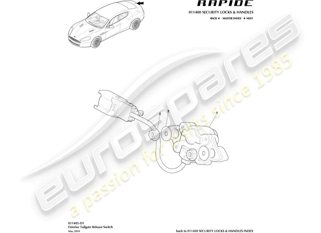 aston martin rapide (2010) heckklappenentriegelung teilediagramm