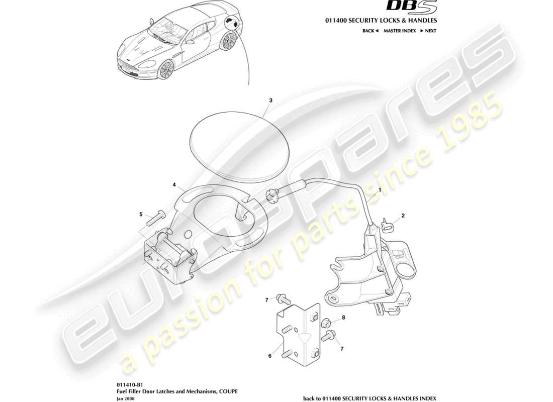 aston martin dbs (2013) meccanismo di rifornimento del carburante, diagramma delle parti della coupé