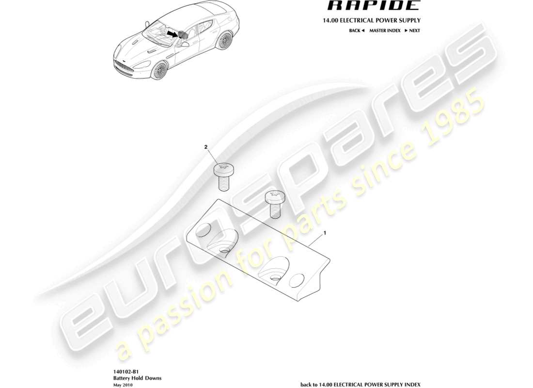 aston martin rapide (2010) batterie-haltevorrichtungen teilediagramm