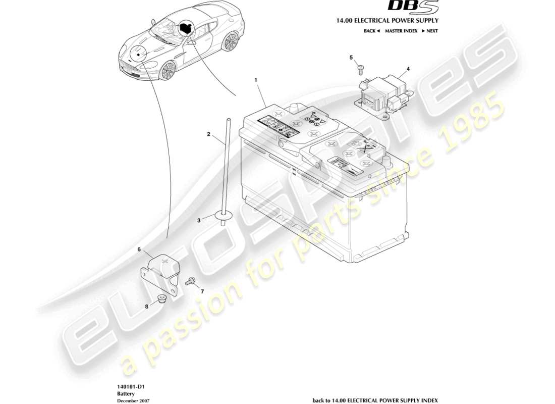 aston martin dbs (2013) diagramma delle parti della batteria
