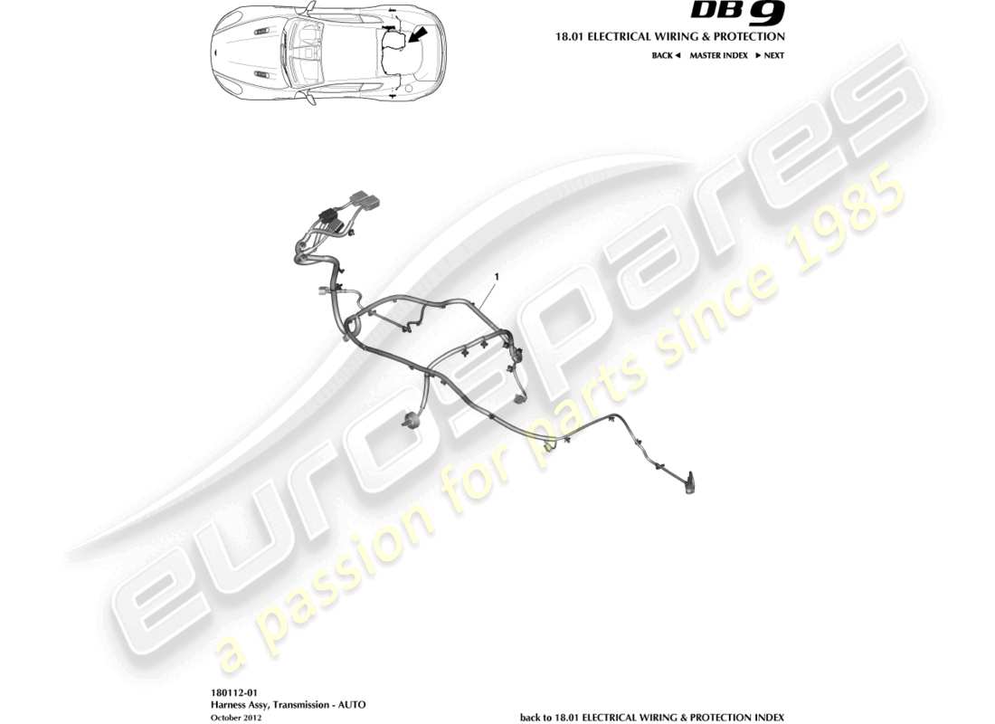 aston martin db9 (2014) cablaggio di trasmissione diagramma delle parti