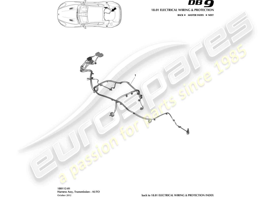 aston martin db9 (2014) diagramma delle parti del cablaggio di trasmissione