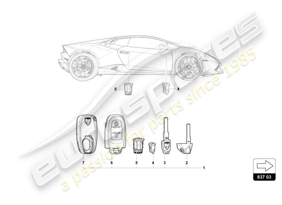 lamborghini tecnica (2024) serratura con chiavi diagramma delle parti