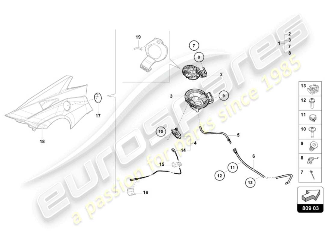 lamborghini tecnica (2024) sportello del riempimento del carburante diagramma delle parti