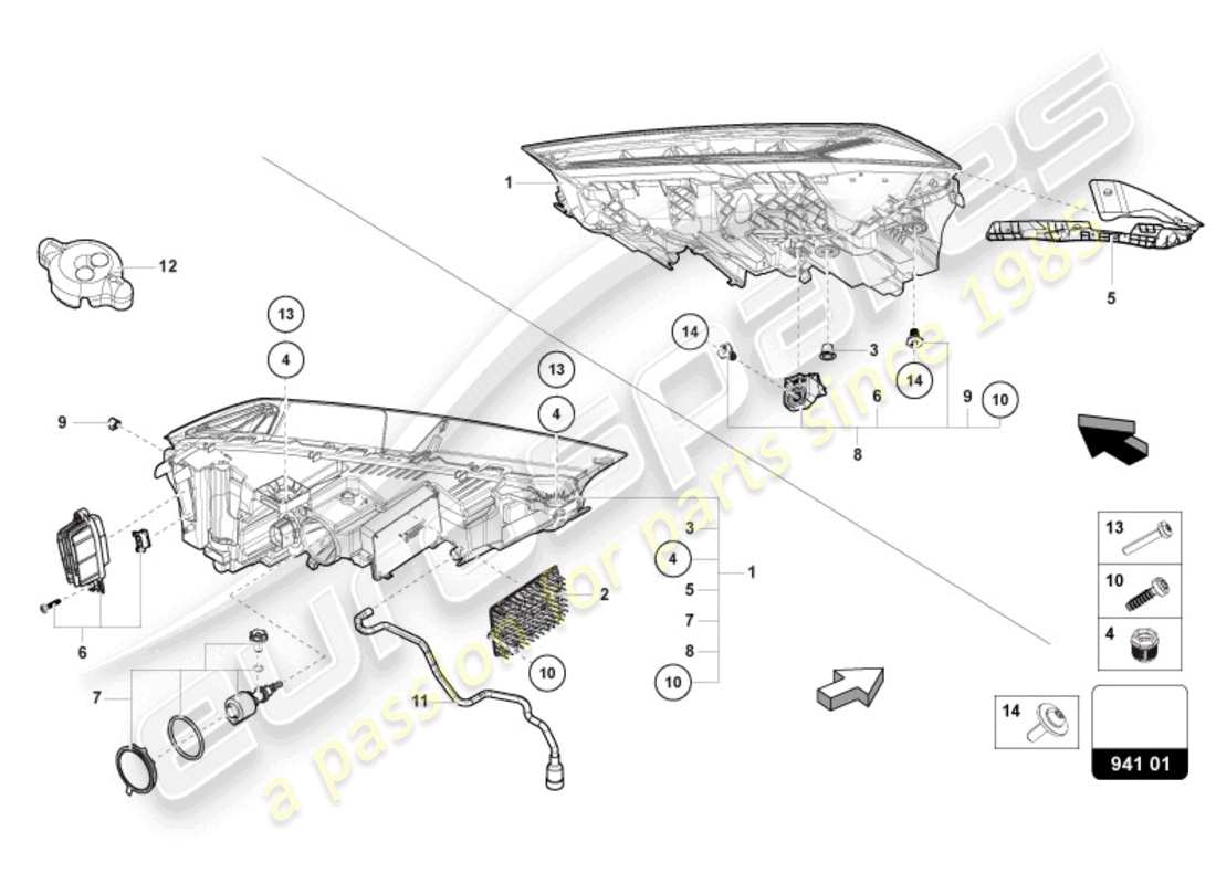 lamborghini urus (2019) faro a led diagramma delle parti