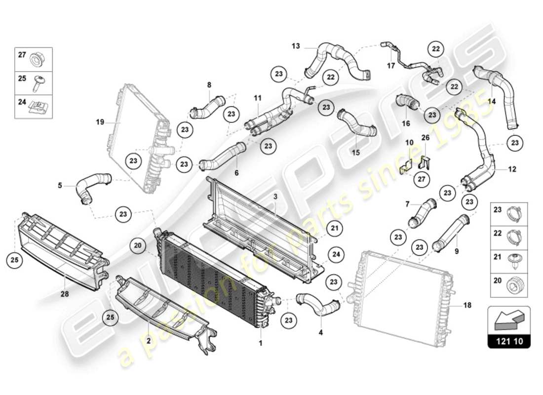 lamborghini 2023 (evo spyder 2wd) raffreddatore per liquido refrigerante schema delle parti