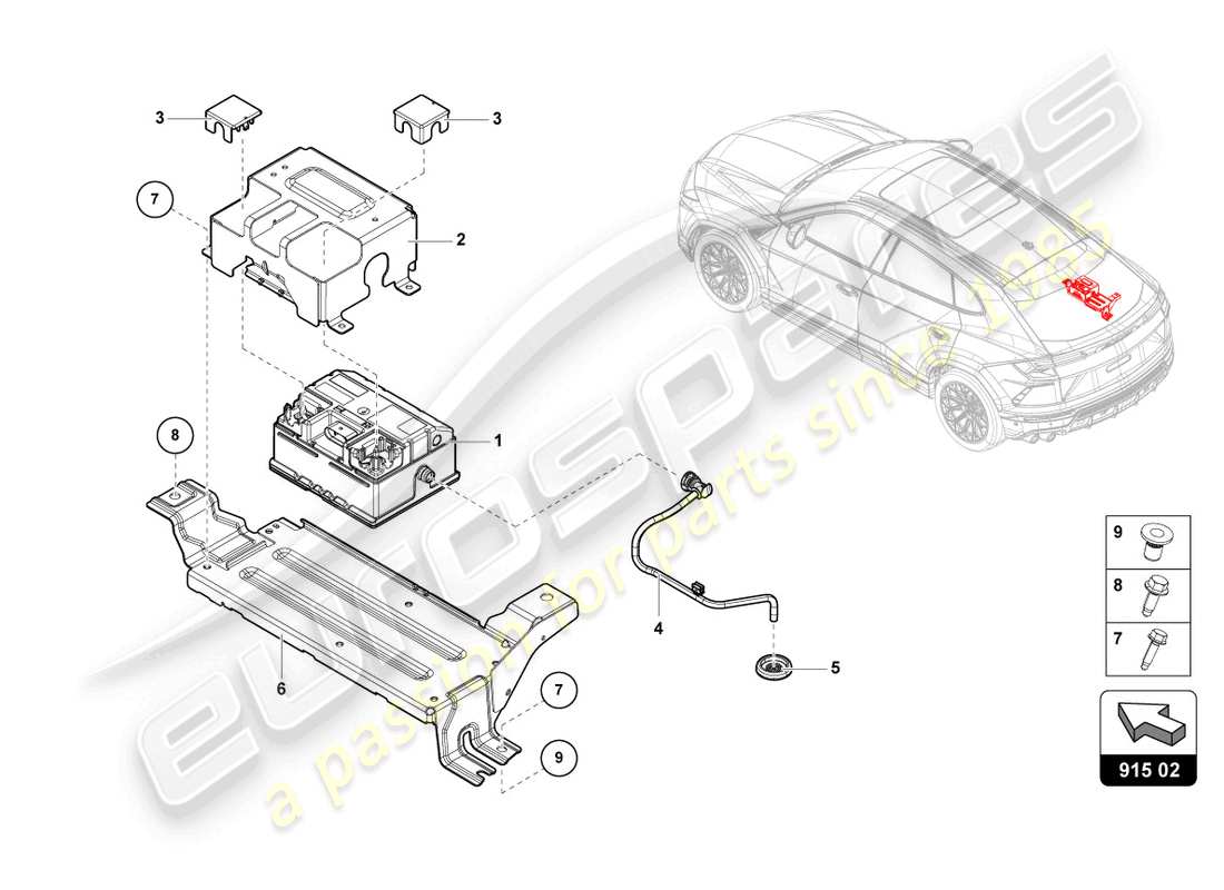 lamborghini urus performante (2023) condensatore per impianto elettrico del veicolo 48 v. schema delle parti